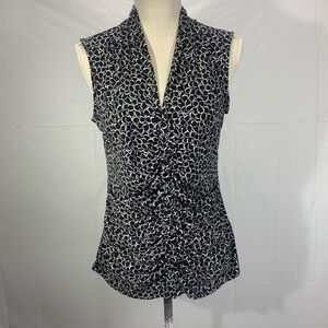 White House Black Market Black Ruched Front White Circle Bubble Sleevele…